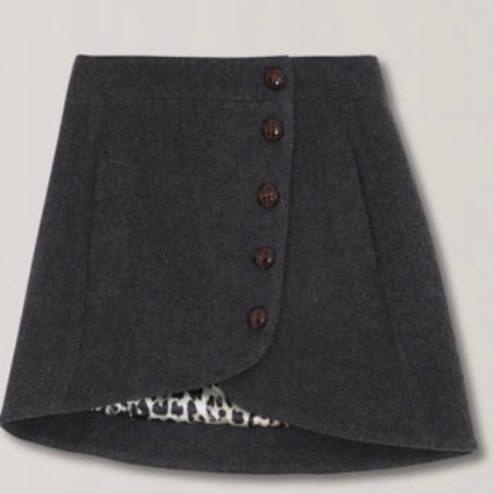 GANNI Heavy Wool Mini Skirt in Ebony Melange US 6